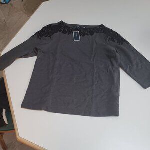 Karen Scott black and gray 3/4 -sleeve top